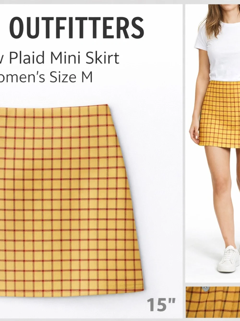 Urban Outfitters Yellow Plaid Mini Skirt Women’s A-Line Y2K Preppy Size M - Picture 4 of 12